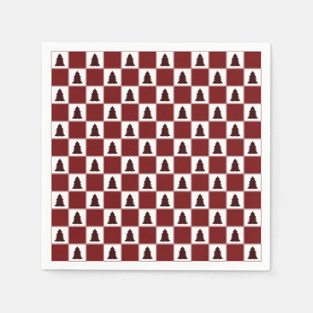 Modernes Red Buffalo Kariertes Weihnachtsbaummuste Serviette (Vorderseite)