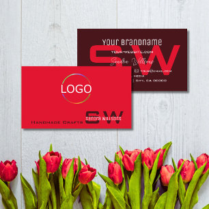 Modernes Red Burgundy mit Monogram und einfachem L Visitenkarte