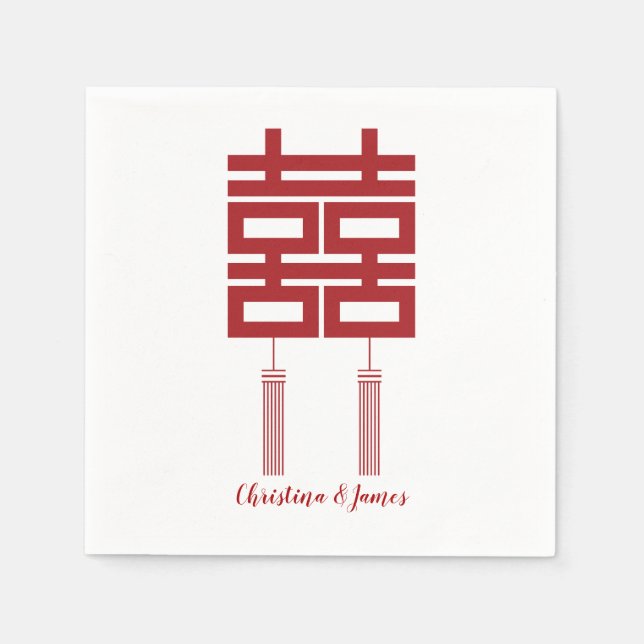 Modernes Red Double Happiness Hochzeit von Napkins Serviette (Vorderseite)
