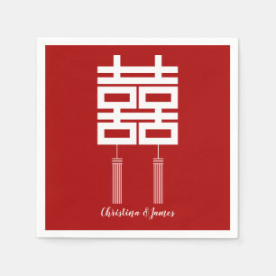 Modernes Red Double Happiness Hochzeit von Napkins Serviette