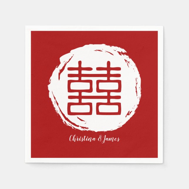 Modernes Red Double Happiness Hochzeit von Napkins Serviette (Vorderseite)