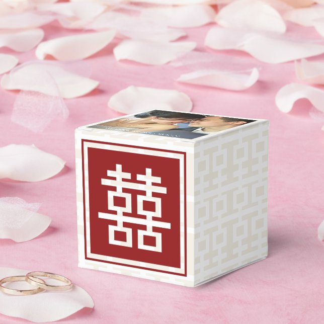 Modernes Red Double Happy Chinese Wedding Foto Geschenkschachtel (Hochzeit)