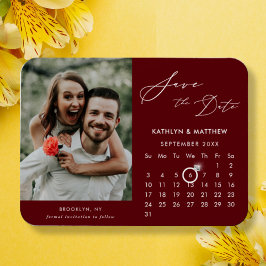 Modernes Red Elegant Script-Foto Save the Date Magnet