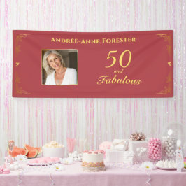 Modernes Red Gold 50 fabelhaftes Birthday Foto Banner