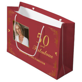 Modernes Red Gold 50 fabelhaftes Birthday Foto Große Geschenktüte