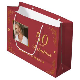 Modernes Red Gold 50 fabelhaftes Birthday Foto Große Geschenktüte