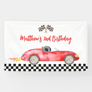 Modernes Red Race Car Birthday Banner
