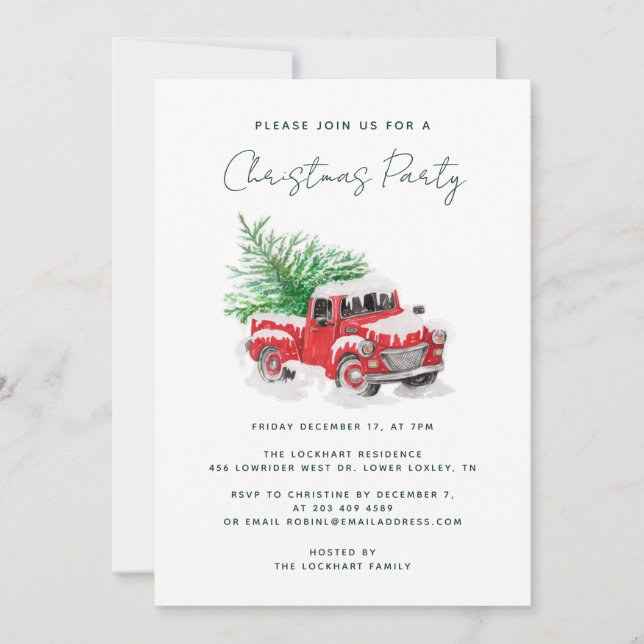 Modernes Red Truck Weihnachts-Party Einladung (Vorderseite)