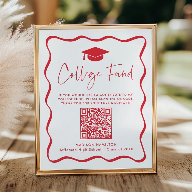 Modernes Red Uni Fund Abschluss QR Code Sign Poster (Von Creator hochgeladen)