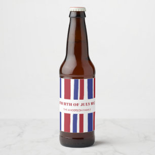 Modernes Red White Stripes 4. Juli GRILLEN Party Bierflaschenetikett