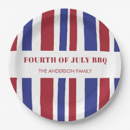Modernes Red White Stripes 4. Juli GRILLEN Party Pappteller