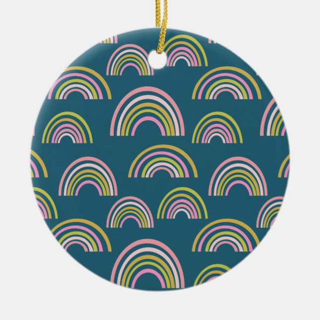 Modernes Regenbogendesign im Blue Holiday-Design Keramik Ornament (Vorne)