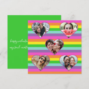 Modernes Regenbogenherz 5 Foto Script Monogram Hol Feiertagskarte