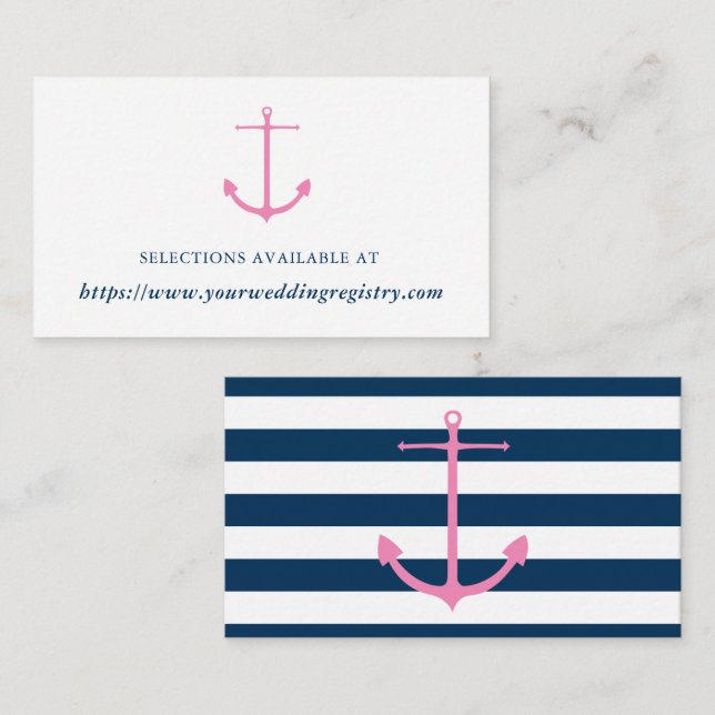 Modernes Register für rosa und navy-nautisches Bra Begleitkarte (Vorne/Hinten)