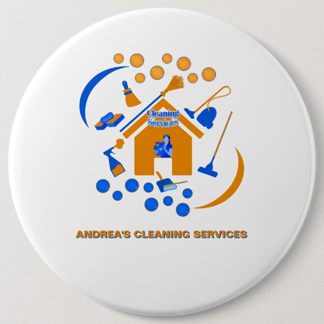 Modernes Reinigungsunternehmen Orange Blue Logo Button (Vorderseite)