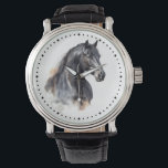 Modernes Reitpferd Armbanduhr<br><div class="desc">Ein modernes Uhrwerk mit Aquarellmalerei auf einem schwarzen Pferd und einem einfachen Uhrengesicht macht ein schönes Reitgeschenk und ein Pferdezubehör für Pferdefreunde und Reiter.</div>