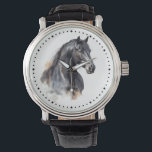 Modernes Reitpferd Armbanduhr<br><div class="desc">Ein modernes Uhrwerk mit Aquarellmalerei auf einem schwarzen Pferd und einem einfachen Uhrengesicht macht ein schönes Reitgeschenk und ein Pferdezubehör für Pferdefreunde und Reiter.</div>