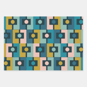 Modernes Rektangel geometrisches Muster Mitte des  Geschenkpapier Set