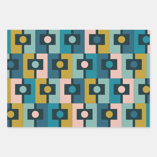 Modernes Rektangel geometrisches Muster Mitte des  Geschenkpapier Set (Vorderseite)