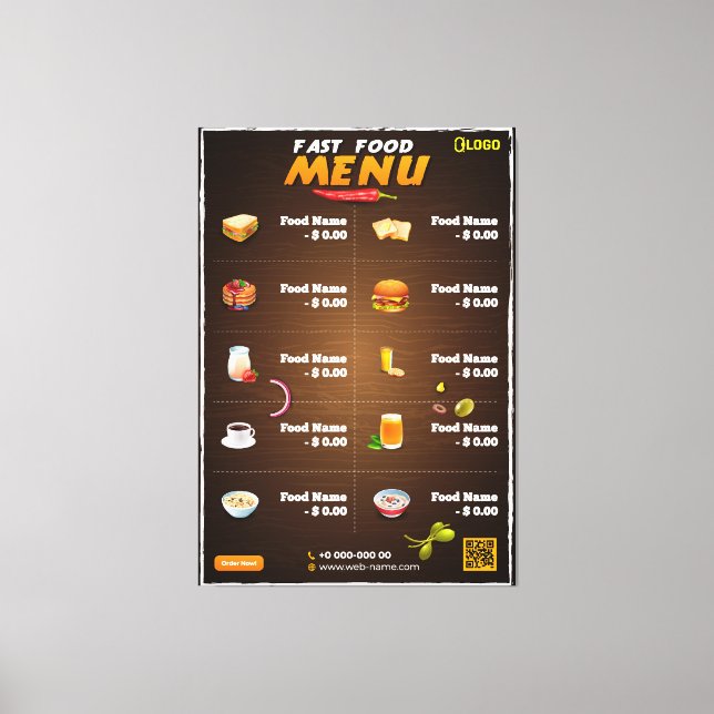 Modernes Restaurant-Menü Leinwanddruck (Vorderseite)