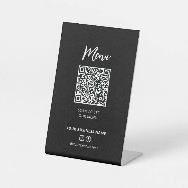 Modernes Restaurant Menü QR Code Social Media Sign Sockelschild (Vorderseite)