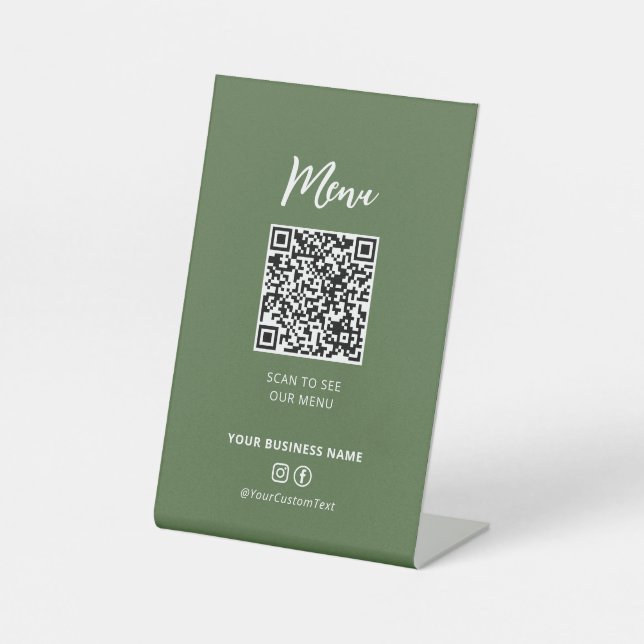 Modernes Restaurant Menü QR Code Social Media Sign Sockelschild (Vorderseite)