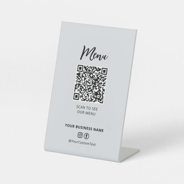 Modernes Restaurant Menü QR Code Social Media Sign Sockelschild (Vorderseite)