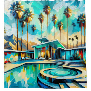 "Modernes Retreat Mitte des Jahrhunderts: Poolside Duschvorhang