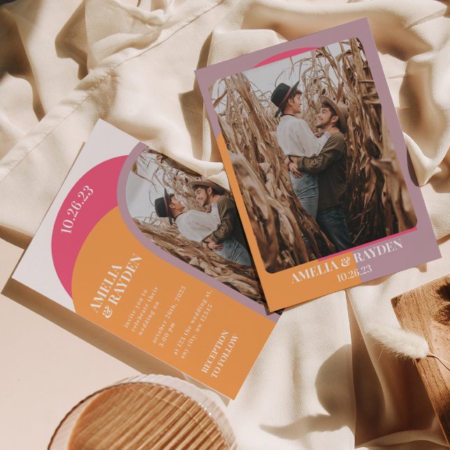 Modernes Retro 70er Arch Foto Einladung Hochzeit (Von Creator hochgeladen)