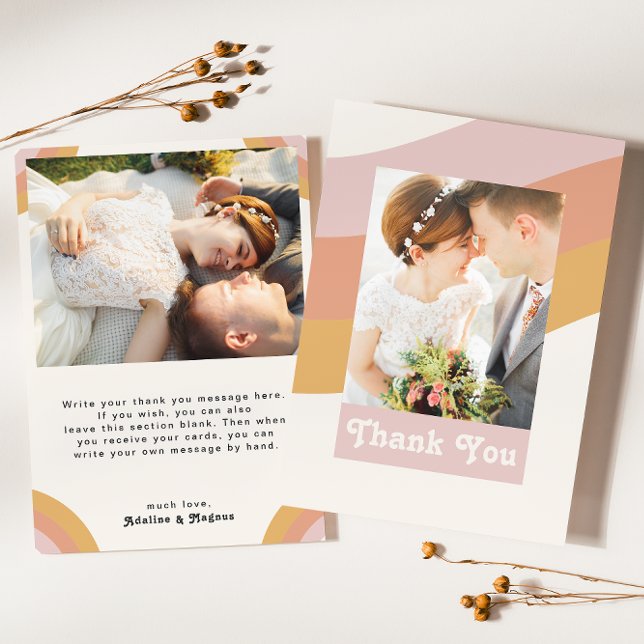 Modernes Retro 70er Jahre Rainbow Flat Foto Dankeskarte (Von Creator hochgeladen)