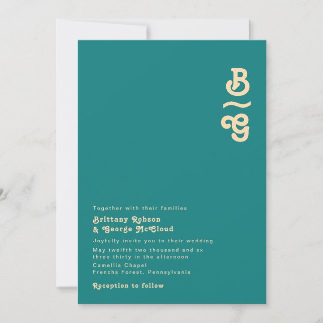 Modernes Retro | Aquamarine Einladung zum Hochzeit (Vorderseite)