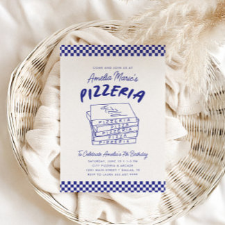 Modernes Retro Blue Pizzeria Pizza Party Einladung
