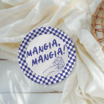 Modernes Retro Blue Pizzeria Pizza Party Pappteller<br><div class="desc">Mangia,  Mangia! Dieses Design ist vollständig anpassbar und die Farben können auf das geändert werden,  was für Sie und Ihr Thema am besten funktioniert. In dieser Version haben wir eine kühn retro-blaue und skurrile lustige Linie Kunst Illustrationen verwendet.</div>