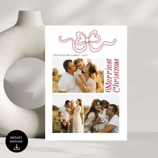 Modernes Retro Bow Frohe Weihnachten Foto Holiday  (Von Creator hochgeladen)