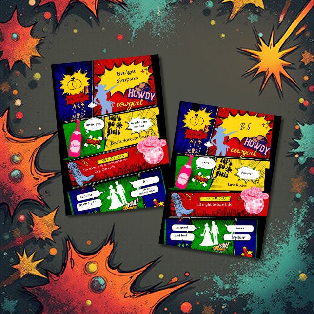 Modernes Retro Comic Bachelorette Cowgirl Einladung (Von Creator hochgeladen)
