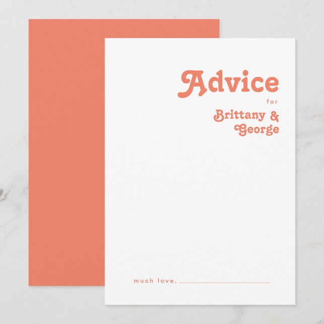 Modernes Retro | Coral Wedding Advice Card Hinweiskarte (Vorne/Hinten)