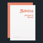 Modernes Retro | Coral Wedding Advice Card Hinweiskarte<br><div class="desc">Dieses moderne Retro | Korallenhochzeitsratenkarte ist ideal für Ihre Vintage, farbenfrohe Hochzeitsfeier im tropischen Boho. Sein einzigartiger böhmischer Schriftart aus der Mitte des Jahrhunderts verleiht diesem Design eine klassisch minimalistische Hippie-Atmosphäre. Wenn Sie ein Design suchen, das helle, kühne Farben für Ihre kreative 70er Strandhochzeit bietet, dann sind dieses Produkt und...</div>