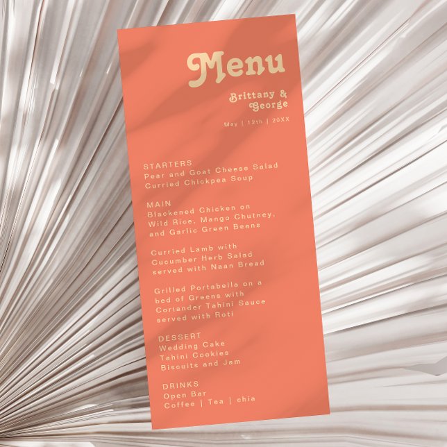 Modernes Retro | Coral Wedding Dinner Menu Menükarte (Von Creator hochgeladen)