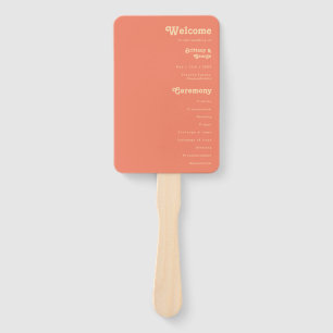 Modernes Retro Coral Wedding Program Hand Fan Fächer