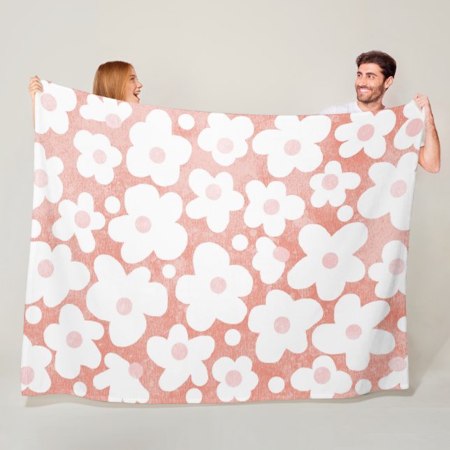 Modernes Retro Daisy Pink Terracotta Pattern Fleecedecke (Beispiel)