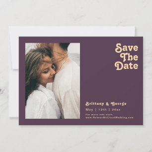 Modernes Retro Dunkles Lila Foto Horizontal Save The Date