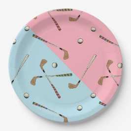 Modernes Retro Golf Golfer Pink Blau Muster Pappteller