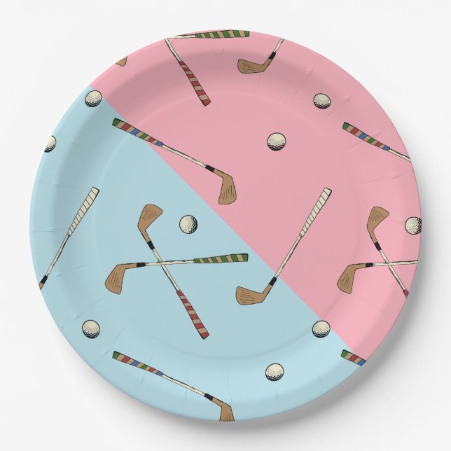 Modernes Retro Golf Golfer Pink Blau Muster Pappteller (Vorderseite)