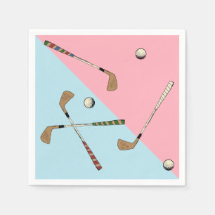 Modernes Retro Golf Golfer Pink Blau Muster Serviette