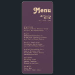 Modernes Retro | Lila Lässige Rounded Wedding Menükarte<br><div class="desc">Diese modernen Retro | lila lässige, abgerundete Hochzeitsnapkins sind perfekt für Ihre Vintage, farbenfrohe tropische Hochzeitsfeier. Ihr einzigartiger böhmischer Schriftart aus der Mitte des Jahrhunderts verleiht diesem Design eine klassisch minimalistische Hippie-Atmosphäre. Wenn Sie ein Design suchen, das helle, kühne Farben für Ihre kreative 70er Strandhochzeit bietet, dann sind dieses Produkt...</div>