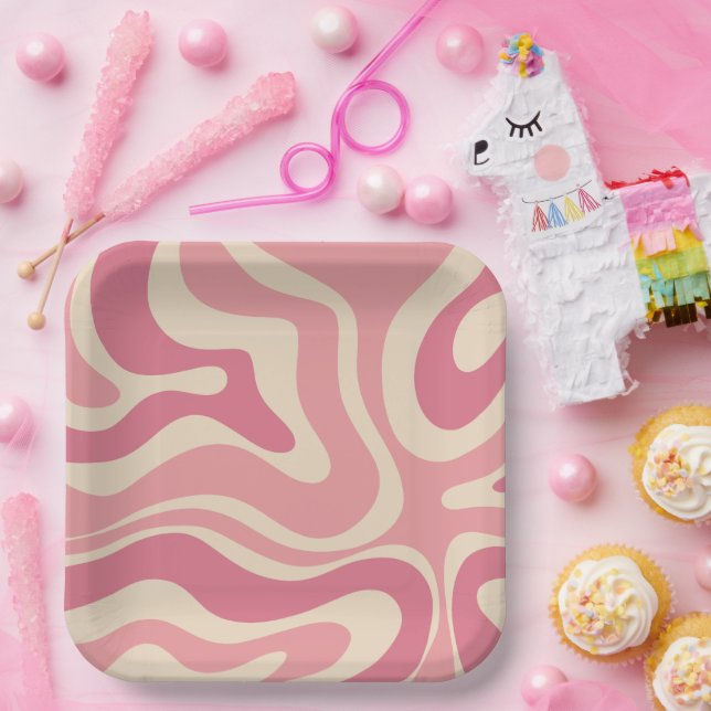 Modernes Retro Liquid Swirl Thulische Abstrakte Mu Pappteller (Party)