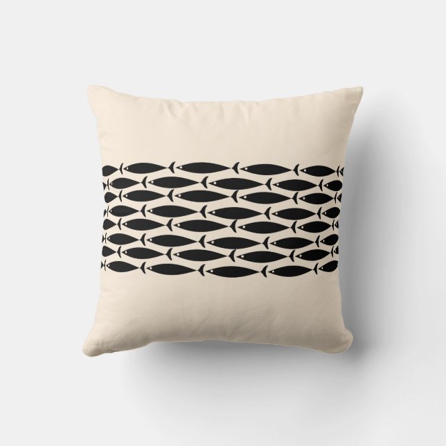 Modernes Retro-Minimalistisches Fischmuster aus de Kissen (Rückseite)