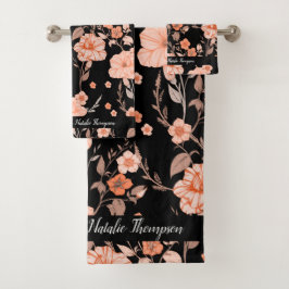 Modernes Retro mit stilvollem Drehbuch l Black flo Badhandtuch Set