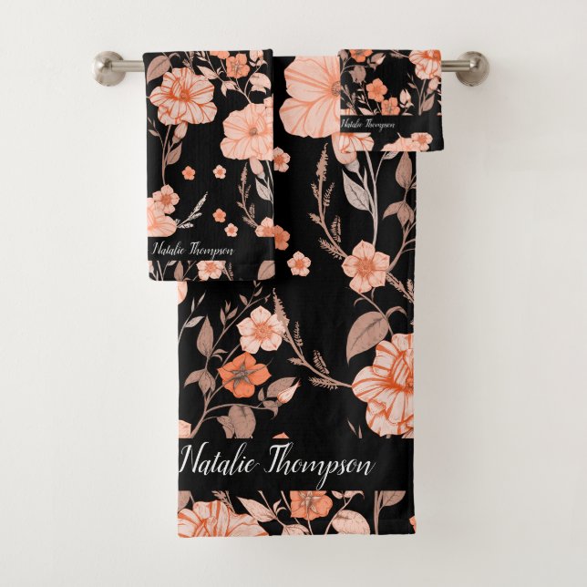 Modernes Retro mit stilvollem Drehbuch l Black flo Badhandtuch Set (Insitu)