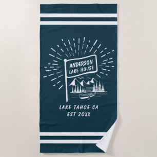Modernes Retro Nautic Family Lake House Navy Blue Strandtuch